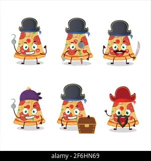 Cartoon character of slice of beef pizza with various pirates emoticons. Vector illustration Stock Vector