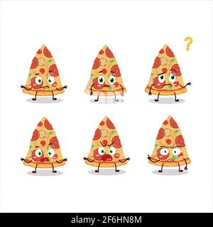 Cartoon character of slice of beef pizza with what expression. Vector illustration Stock Vector