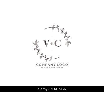 VC letters Beautiful floral feminine editable premade monoline logo suitable for spa salon skin hair beauty boutique and cosmetic company. Stock Vector