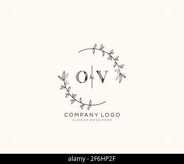 OV letters Beautiful floral feminine editable premade monoline logo suitable for spa salon skin hair beauty boutique and cosmetic company. Stock Vector