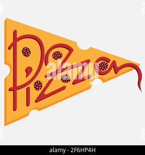 lettering pizza logo with abstract sausages and sauce 2 Stock Vector