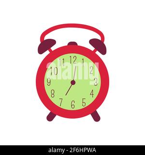 Alarm clock illustration vector. Table clock with bell. Red and green color icon isolated. Wake up time symbol Stock Vector
