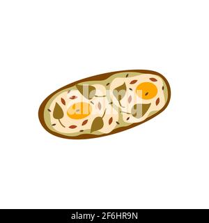 Sandwich with scrambled eggs, sesame seeds and herbs, curd cheese, breakfast or snack. Colorful hand drawn illustration vector Stock Vector