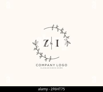 ZI letters Beautiful floral feminine editable premade monoline logo suitable for spa salon skin hair beauty boutique and cosmetic company. Stock Vector