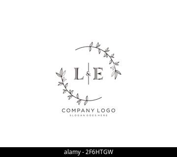 LE letters Beautiful floral feminine editable premade monoline logo suitable for spa salon skin hair beauty boutique and cosmetic company. Stock Vector