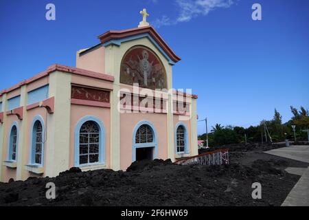 Reunion, area called “Cote-au-vent” or “Capesterre”, Sainte-Rose, 2020/09/24: southeast of the island, the Church of Notre-Dame-des-Laves, miraculousl Stock Photo