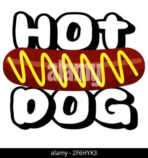 lettering logo hot dog with sausage and mustard 1 Stock Vector