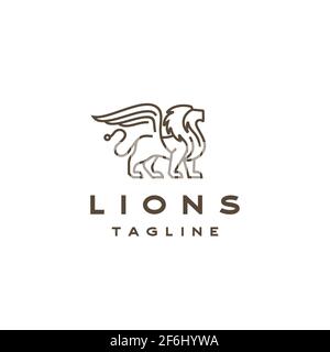 Line art Lion with Wings Logo Design Template Stock Vector