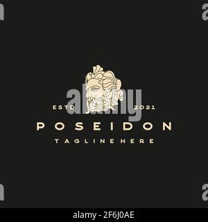 Greek god Poseidon Logo. Ancient Greek God Sculpture. Face Poseidon Triton Neptune Logo Design Stock Vector