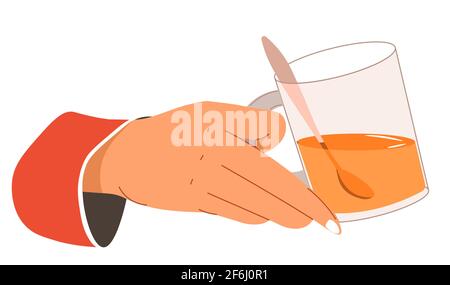Hand holding cup of tea poured in glass mug vector Stock Vector