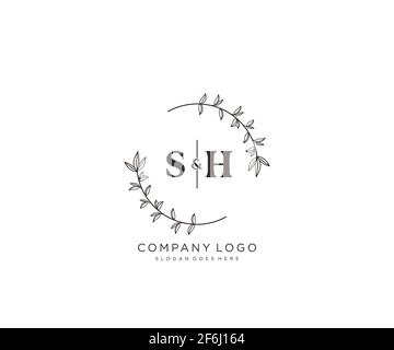 SH letters Beautiful floral feminine editable premade monoline logo suitable for spa salon skin hair beauty boutique and cosmetic company. Stock Vector