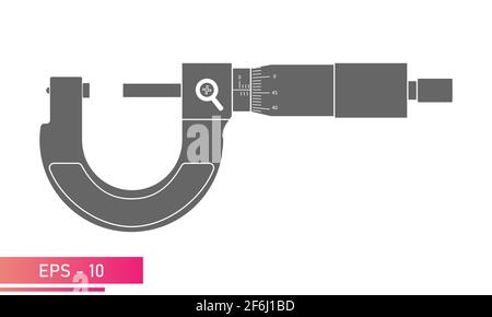 The micrometer is smooth with a measuring scale. Solid design. On a white background. Tools for the specialist and engineer. Flat vector illustration. Stock Vector