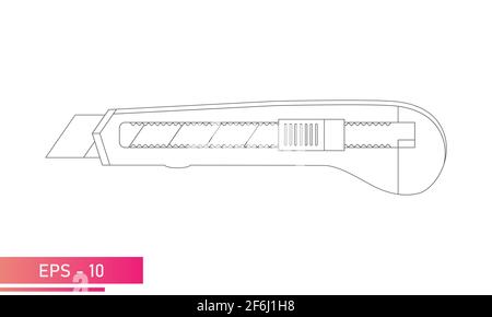 A knife for construction work. Linear design. On a white background. Tools for workers. Flat vector illustration. Stock Vector