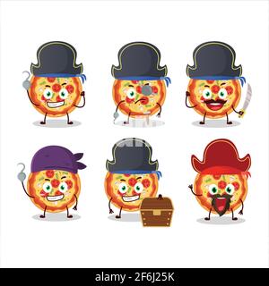 Cartoon character of tomato cheese pizza with various pirates emoticons. Vector illustration Stock Vector