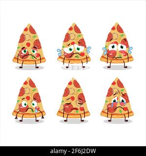 Slice of beef pizza cartoon character with sad expression. Vector illustration Stock Vector
