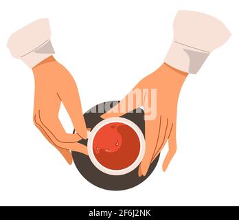 Tea poured in cup, woman holding mug with drink Stock Vector