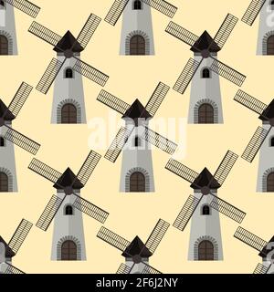 Seamless pattern windmills. Flat and solid color Vector illustration Stock Vector