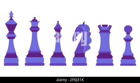 Chessmen. Vector flat colorful isolated illustration. Blue color figures. Set of chess pieces Stock Vector
