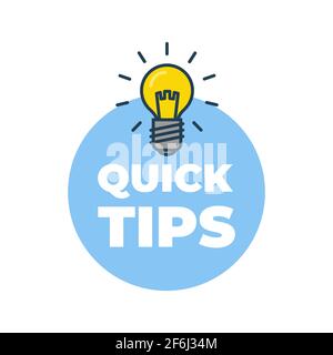 Quick tips with light bulb icon. Stock Vector
