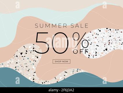 Minimal summer sale 50% off banner template design. Stock Vector