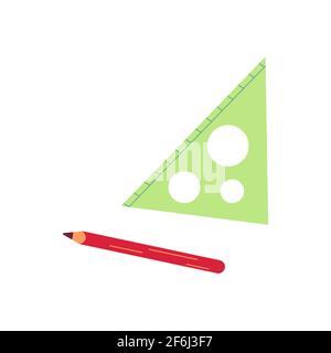 Ruler triangle and pencil. Vector isolated illustration in flat style. Back to school Stock Vector