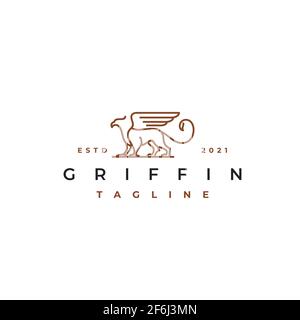 Line Art Griffin Vector Illustration Logo Design Template Stock Vector