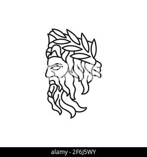 Greek god Zeus Line Art Logo. Ancient Greek God Sculpture Philosopher. Face Zeus Triton Neptune Logo Design Stock Vector