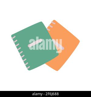 Two notebooks on rings are stacked. Spiral notebooks school icon in a flat style. Vector isolated illustration. Stock Vector