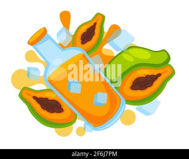 Papaya juice, cocktail in bottle with ice cubes Stock Vector