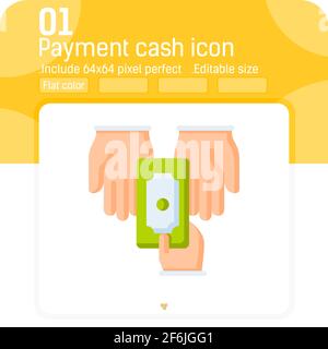 Payment cash hand vector icon with flat color style isolated on white background. Graphics illustration element thin icon for web site design, busines Stock Vector