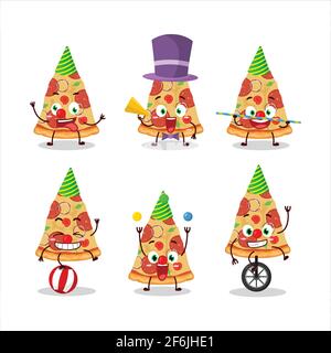 Cartoon character of slice of beef pizza with various circus shows. Vector illustration Stock Vector