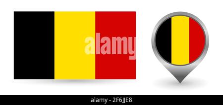 Vector flag Belgium. Location point with flag Belgium inside. Color symbol isolated on white background. Stock Vector
