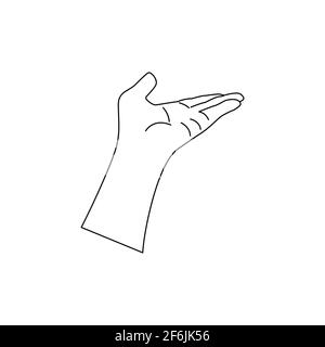 Human hand to the wrist, gesturing. Linear vector black and white illustration in hand drawn, minimalistic trendy icon. Doodle isolated Stock Vector