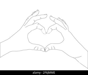 Hands show heart shape gesture. Hand drawn vector line art illustration. Sketch Stock Vector