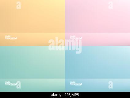 Set of studio room pastel color background used for Display your products. Yellow, Pink, Green, blue background. Stock Vector