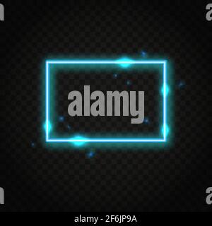 Neon blue rectangle frame with space for text. Abstract electric light background. Stock Vector