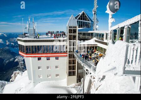 Zugspitze, Bavaria, Germany - December 29 2019: The Zugspitze, at 2,962 m above sea level, is the highest mountain in Germany. Stock Photo