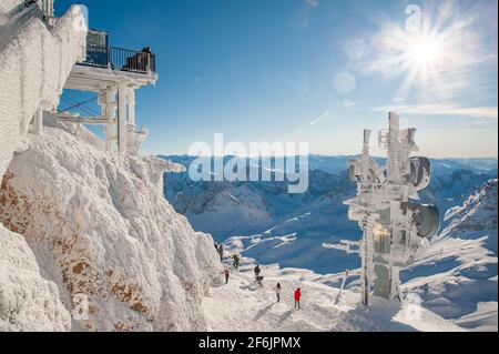 Zugspitze, Bavaria, Germany - December 29 2019: The Zugspitze, at 2,962 m above sea level, is the highest mountain in Germany. Stock Photo