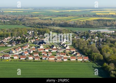 Aerial photography Le Gué-de-Longroi village , located in Beauce en Eure-et-Loir department in the Center-Val de Loire region, France. Stock Photo