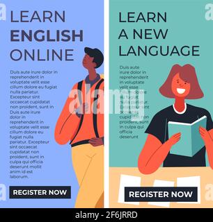 Learn english online, new language website banner Stock Vector