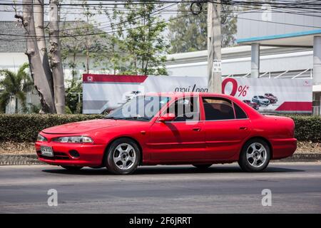 Chiangmai, Thailand - March  4 2021: Private Old Car Mazda 626. Photo at road no 1001 about 8 km from downtown Chiangmai, thailand. Stock Photo