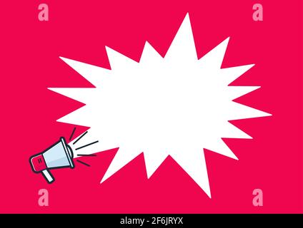 Megaphone and blank speech bubble isolated on red background. Attention important information message announcement from megaphone loud speaker banner Stock Vector