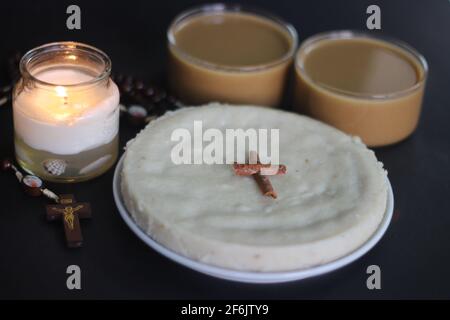 Unleavened rice cake made of rice flour, garlic, lentils on Maundy Thursday in memory of Passover and the last supper. Done by Christians from Kerala Stock Photo