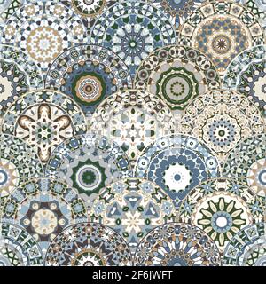 Seamless bright pattern with colorful mandalas in oriental style. Arabic multicolor ornament for printing on fabric ore paper. Stock Vector