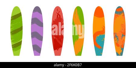 Set of surfboards with different designs. Vector illustration isolated on white background Stock Vector