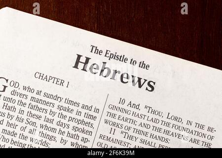 This is the King James Bible translated in 1611.  There is no copyright.  Title Page To Hebrews Stock Photo