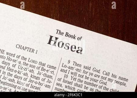 This is the King James Bible translated in 1611.  There is no copyright.  Title Page of the Book of Hosea Stock Photo