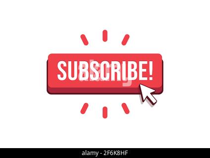 Subscribe button with arrow cursor and shadow icon vector. Stock Vector