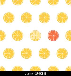 Hand drawn seamless pattern with lemon slice. Fabric print texture with eye catching element - orange. Stock Vector