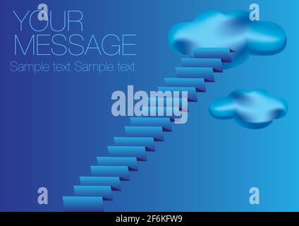 Vector illustration of a staircase leading to a cloud. Blue background with space for text layout. Stock Vector
